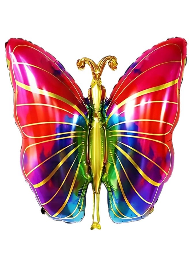 بالون فراشة كبير الحجم من كيتر لتزيين حفلات أعياد الميلاد | زينة عيد ميلاد بطابع الفراشات | بالونات فويل "عيد ميلاد سعيد" مع فراشة ملونة | زينة حفلات للبنات - متعدد الألوان - Image 1